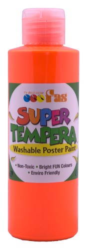 Fas Super Tempera 250ml in Fluo Orange, vibrant non-toxic paint for creative projects, easy clean-up, and bright under UV light.