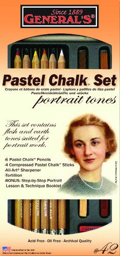 Pastel Chalk Set Portrait Tones featuring rich flesh and earth tones for realistic portrait artistry, includes pencils, sticks, and tools.