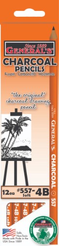 557 Charcoal Pencils 4B in Cedar wood for smooth application and rich black finishes, perfect for artists and illustrators.