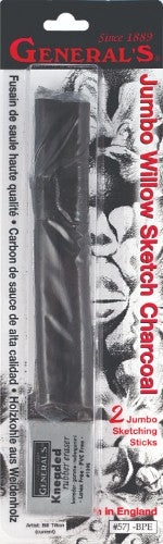 Artist Charcoal set includes two jumbo willow charcoals and a kneadable eraser for versatile drawing and sketching.