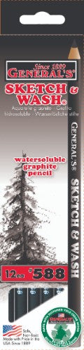 General Sketch & Wash Black pencil with matte finish, water-soluble graphite for versatile drawing and blending options.
