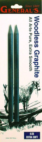 Woodless Graphite Pencil 6B in a 2pc blister pack, designed for smooth and precise artistic strokes.