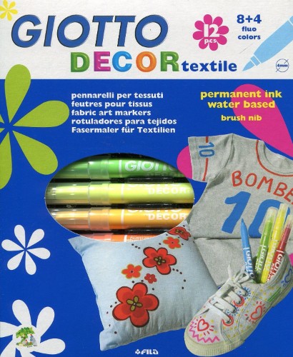 Giotto Decor Marker Set with 12 vibrant colors for versatile art projects on various surfaces.