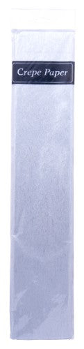 Premium silver crepe paper roll (50cm x 2m) ideal for crafting, decorations, and DIY projects, offering versatility and elegance.