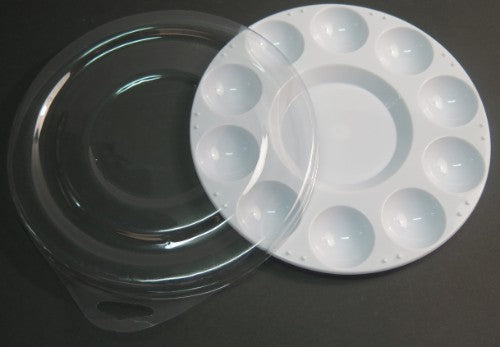 10 Well Palette with Cover for watercolor artists, featuring 10 spacious wells for color mixing and a protective cover.