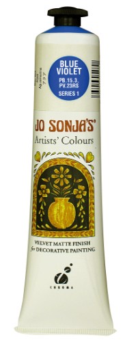75ml tube of Jo Sonja's Blue Violet Acrylic Paint, offering vibrant color, velvet matte finish, and water-resistance for artists.