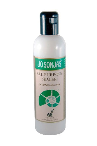 Jo Sonja's All Purpose Sealer 250ml, a versatile acrylic sealer for enhancing paint adhesion and protecting artwork.