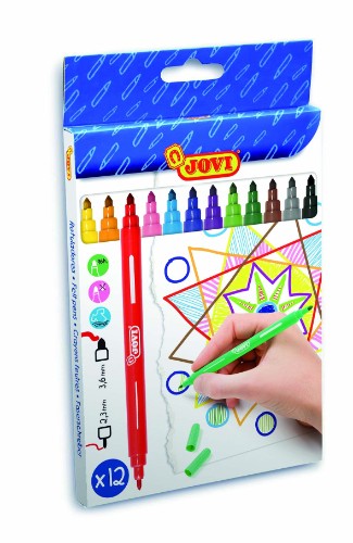 Vibrant 12-pack of Jovi washable felt pens for artists, featuring smooth ink flow, ventilated caps, and washable design.