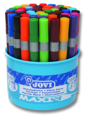 Jovi Washable Maxi Felt-Tip Pen Jar with 48 vibrant colors, ideal for drawing, coloring, and crafting.