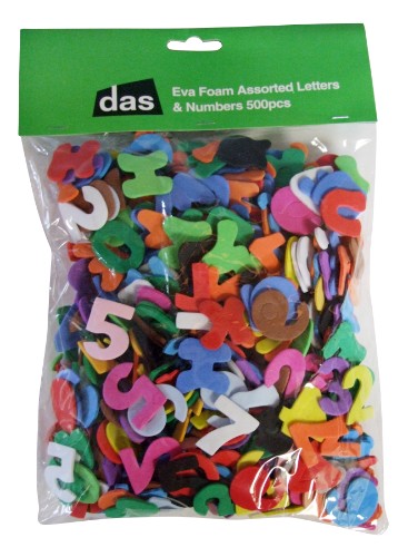 Vibrant EVA foam letters and numbers set, 500 pieces for creative learning and crafting projects.