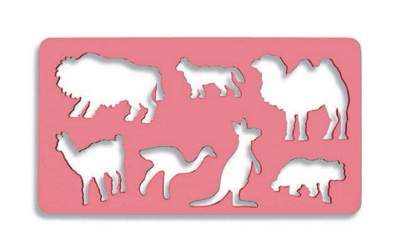 Camel stencil in pink transparent polystyrene, perfect for creating detailed animal outlines and enhancing art projects.