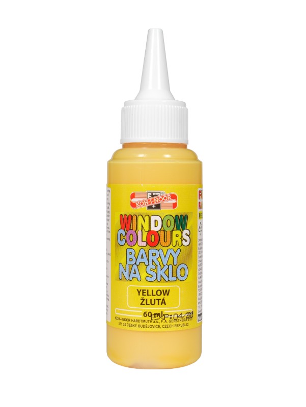 Kohinoor Glass Colour 60ml in bright yellow, perfect for vibrant glass painting on smooth surfaces.