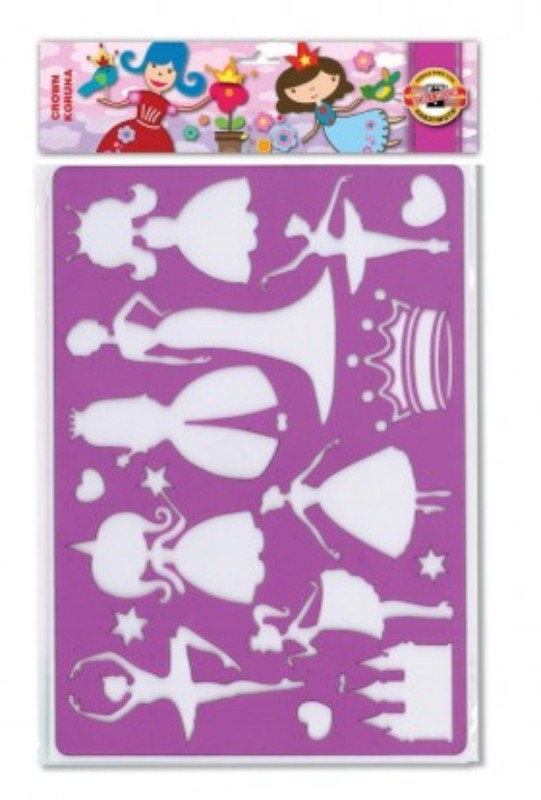 Artist Stencil Dr'g Template Crown for creative projects, ideal for kids and adults, made from durable transparent plastic.