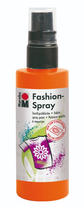 Vibrant Marabu Fashion Spray in Red Orange, perfect for personalizing fabrics and enhancing creative textile projects.