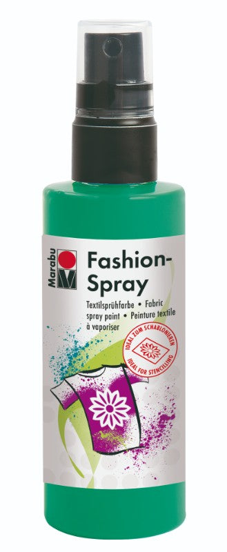 Mint Marabu Fashion Spray 100ml for customizing fabrics like T-shirts and bags, offering vibrant color and easy application.