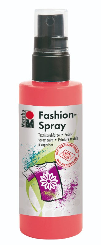Vibrant Marabu Fashion Spray 100ml in Flamingo for coloring textiles with easy application and durable results.