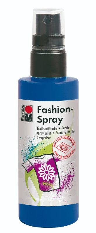 Marabu Fashion Spray 100ml in Marine Blue for vibrant fabric designs on textiles, ideal for artists and DIY enthusiasts.