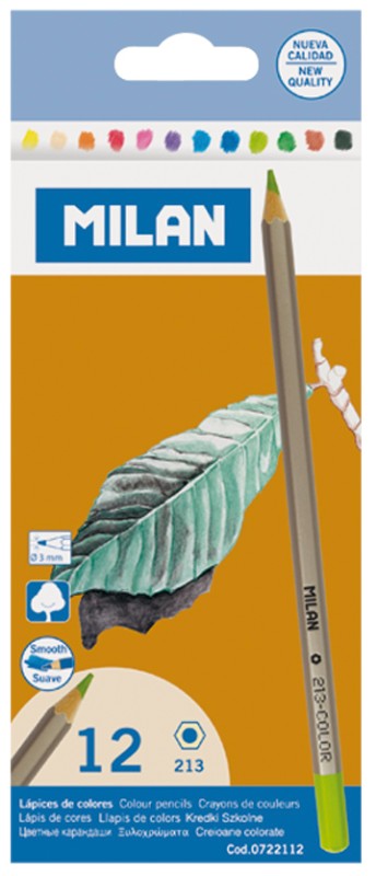 Milan Big Lead Colour Pencils set of 12, featuring vibrant colors and 3.3mm lead for durability and smooth application.