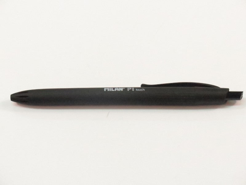 Milan P1 Touch Ballpen in black, featuring premium ink for smooth writing and a comfortable grip for extended use.
