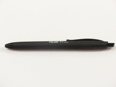 Milan P1 Touch Ballpen in black, featuring premium ink for smooth writing and a comfortable grip for extended use.