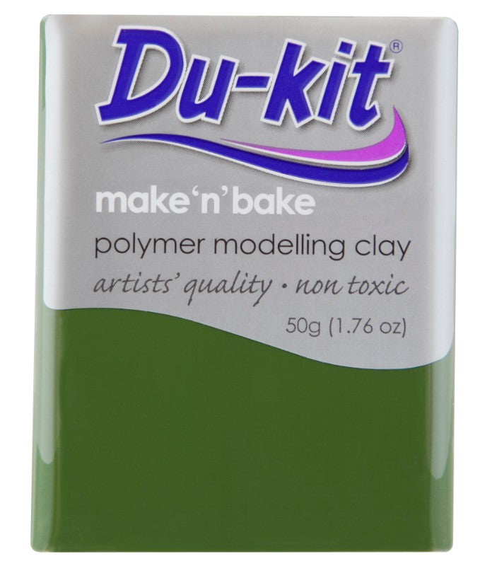 Vibrant 50g Du-Kit Leaf Green modelling clay, perfect for crafts, safe for all ages, air-dry or oven-hardening options.