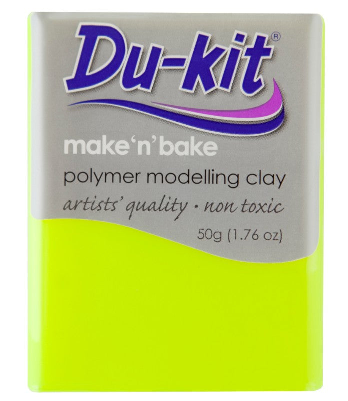 50g pack of vibrant Fluo Yellow Du-Kit Modelling Clay for creative projects, ideal for all ages and easy to use.