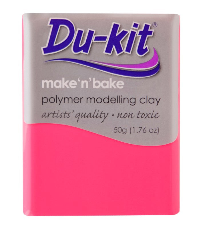 Vibrant Du-Kit 50g Fluo Pink modeling clay, ideal for arts and crafts, oven-bake for lasting creations.