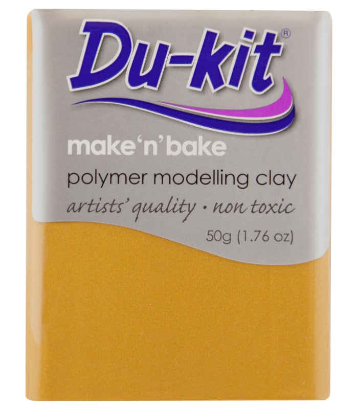 50g Du-Kit Gold Modelling Clay, ideal for crafting jewellery, ornaments, and toys with a durable oven-bake finish.