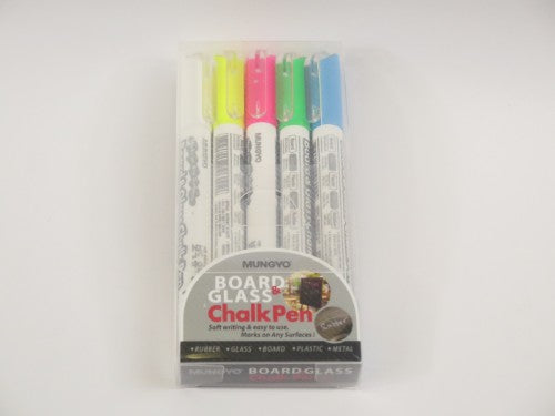 Mungyo Artist Chalk Pen Set of 5 in vibrant colors for versatile use on various surfaces, easy to use and remove.