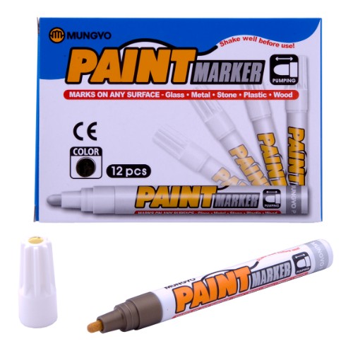 Mungyo Gold Paint Marker for vibrant, opaque artwork on various surfaces with a comfortable grip and durable nib.