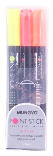 Set of 3 ergonomic point stick highlighters in vibrant colors for effortless, smudge-free highlighting.