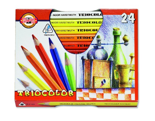 Triangular-shaped pencils in vibrant colors, perfect for artists and students for coloring and illustration.