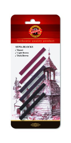 Koh-I-Noor Sepia Blocks Set of 6, high-quality art supplies for drawing and sketching with rich sepia tones.