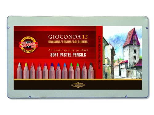 Set of 12 Gioconda Soft Pastel Pencils, vibrant colors, creamy texture for seamless blending and professional artwork.