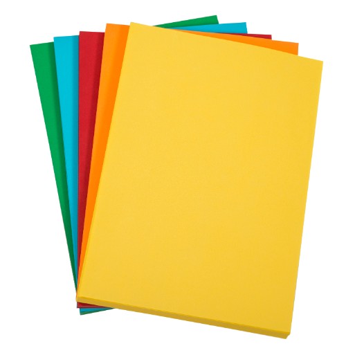 A4 75gsm bright paper pack with 5 vibrant colors, ideal for eye-catching documents and creative projects.