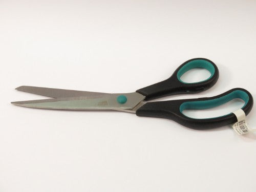 Bright turquoise kids scissors with soft-grip handles, designed for comfort and safety in arts and crafts.