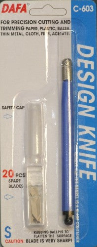 C-603 Pen Knife with 20 blades, featuring a comfortable plastic barrel and safety cap for precision and portability.