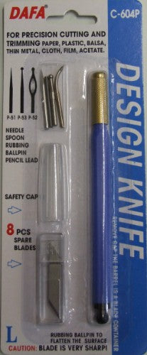 C-604p Pen Knife with needle point, ball and spoon burnishers, includes 8 spare blades for precision cutting and crafting.