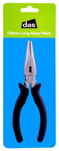 Das Long Nose Pliers 150mm with ergonomic grip for precision tasks in tight spots, ideal for electrical work and repairs.