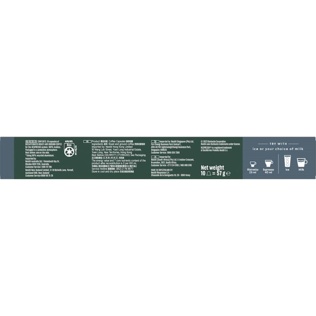 Starbucks By Nespresso Coffee Pods Espresso Roast Decaf 10 pack 57g