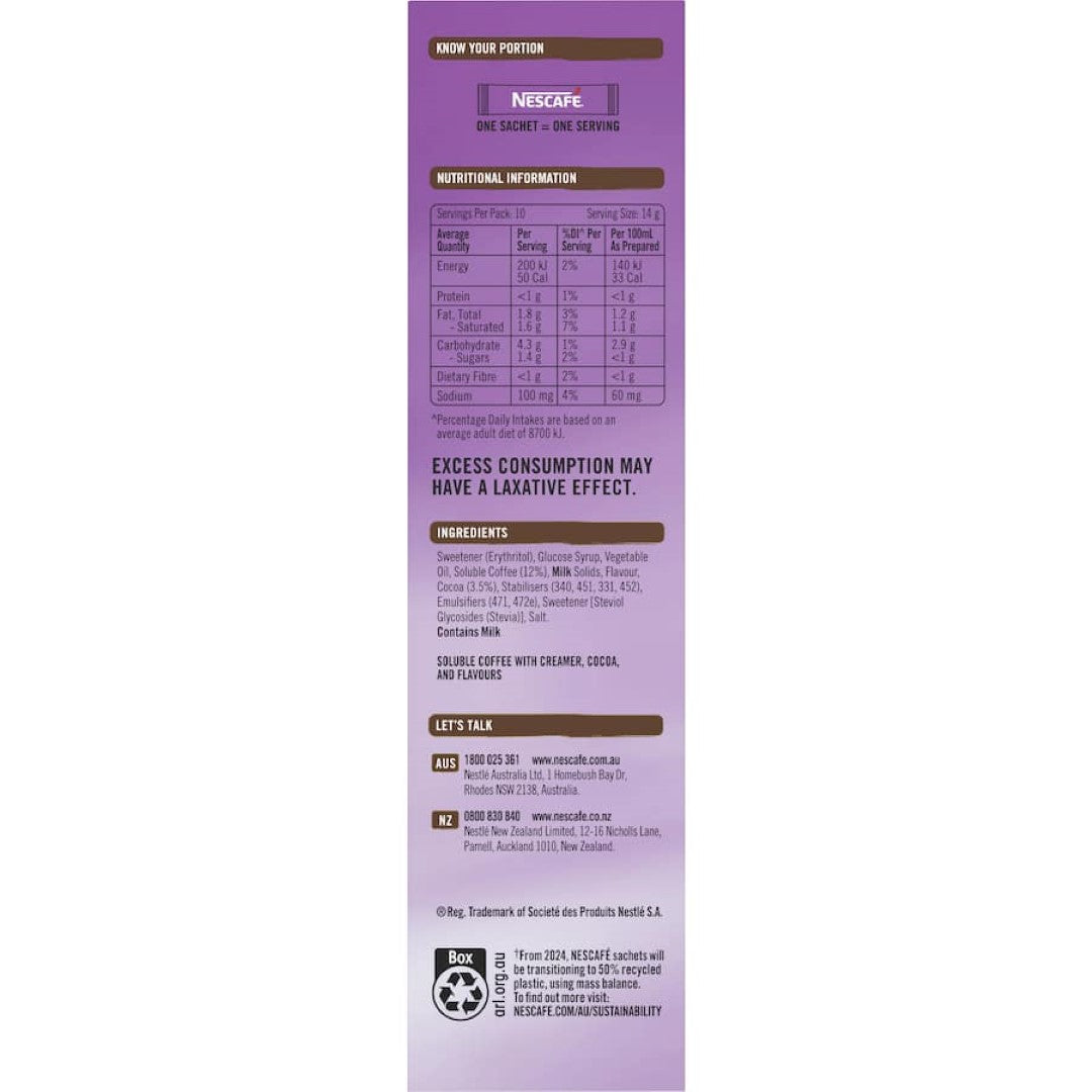 Nescafé Coffee Sachets 98% Sugar Free Mocha 10pack 140g