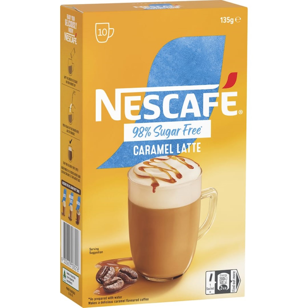 Nescafé Coffee Sachets 98% Sugar Free Caramel Latte 10pack 135g