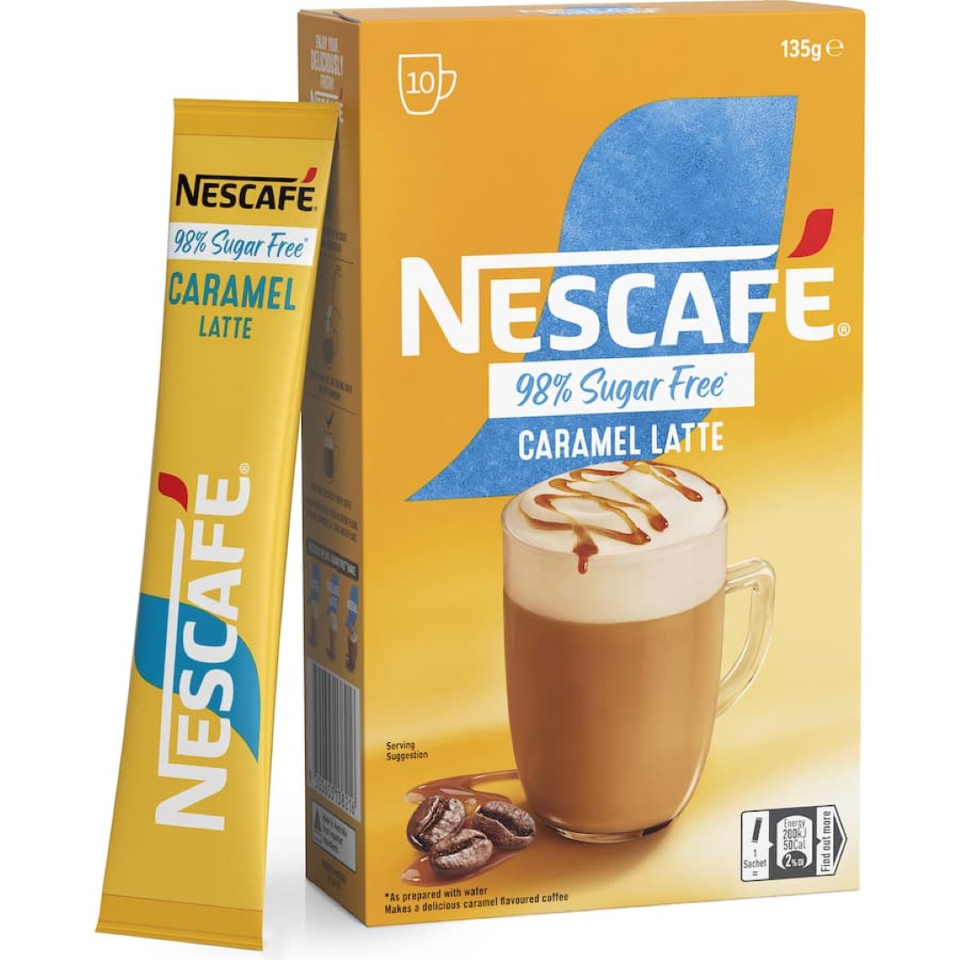 Nescafé Coffee Sachets 98% Sugar Free Caramel Latte 10pack 135g