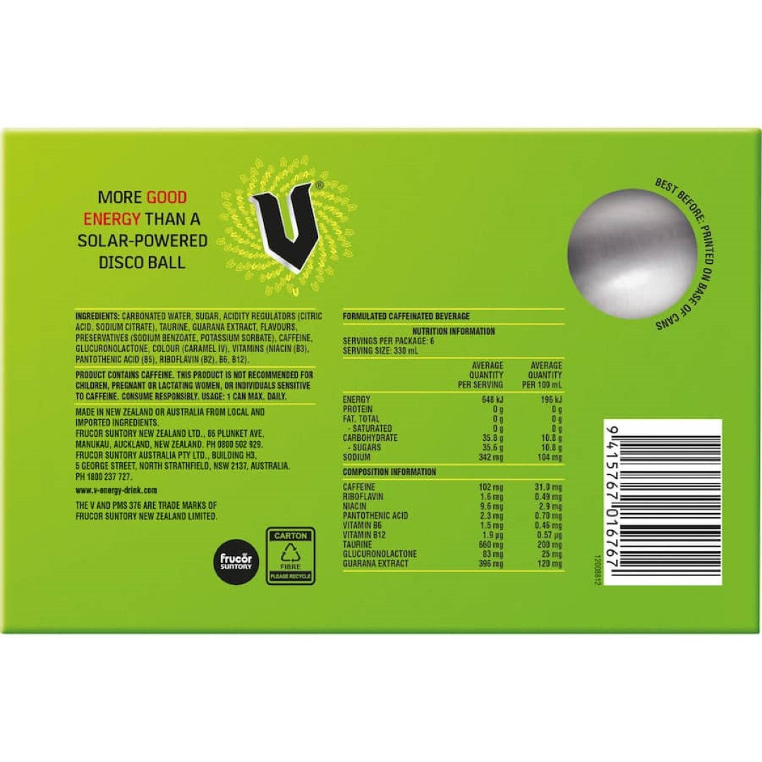 V Green Energy Drink 330ml cans 6pack