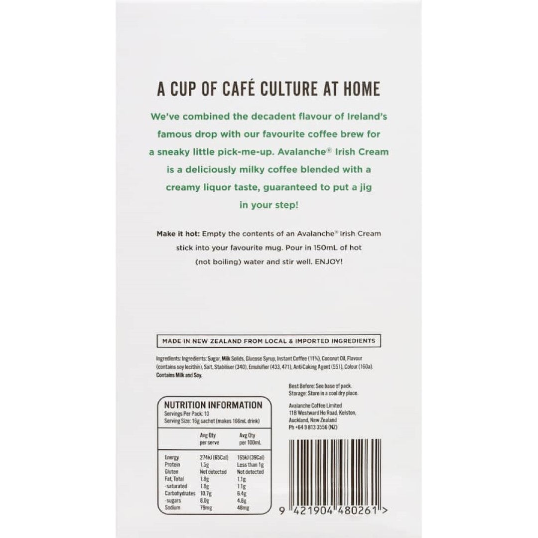 Avalanche Coffee Sachets Irish Cream 10 pack 160g