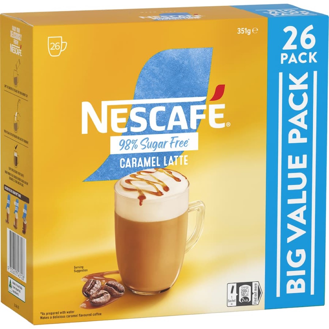 Nescafé Coffee Sachets 98% Sugar Free Latte Caramel 26 pack 351g