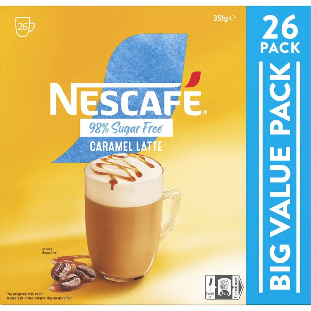 Nescafé Coffee Sachets 98% Sugar Free Latte Caramel 26 pack 351g