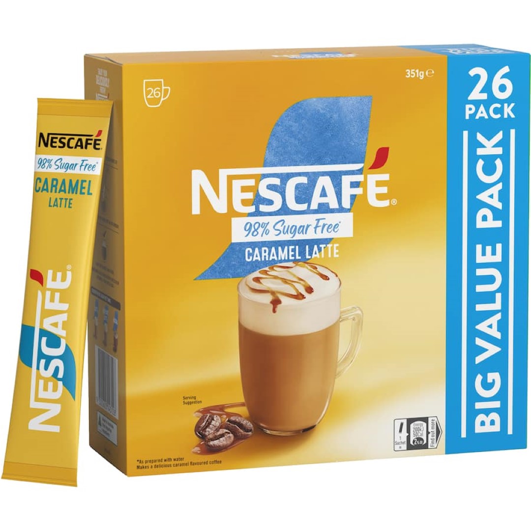 Nescafé Coffee Sachets 98% Sugar Free Latte Caramel 26 pack 351g