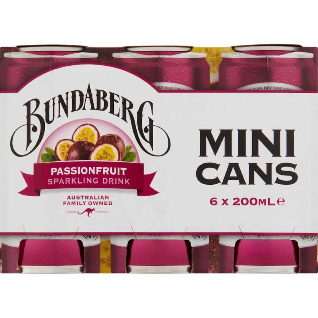 Bundaberg Passionfruit Soft Drink  200ml cans 6pack