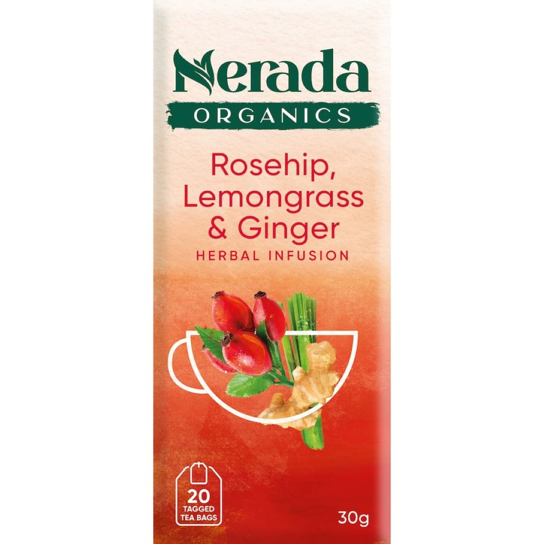 Nerada Organic Fruit Tea Rosehip Lemongrass & Ginger Bags 20pack